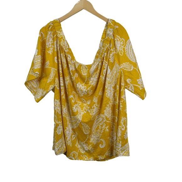 Chicos Linen Yellow Paisley Off-Shoulder Resortwear Tee Size XXL NWT - Picture 3 of 10